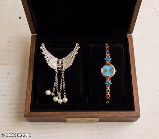Women’s Stylish Watch & Sparkling Hair Clip Gift Combo Set (Pack of 2)